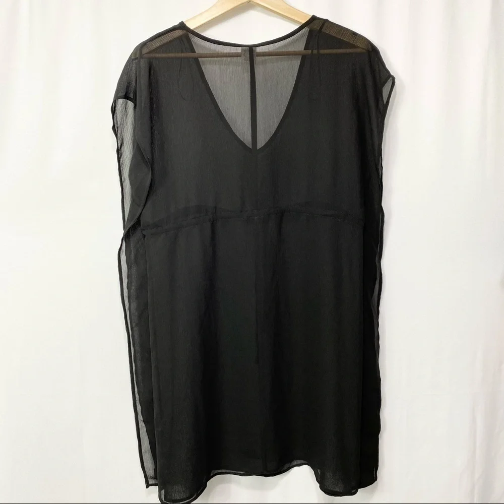 Merona- Black Sheer V neck drawstring Coverup S - Picture 7 of 8